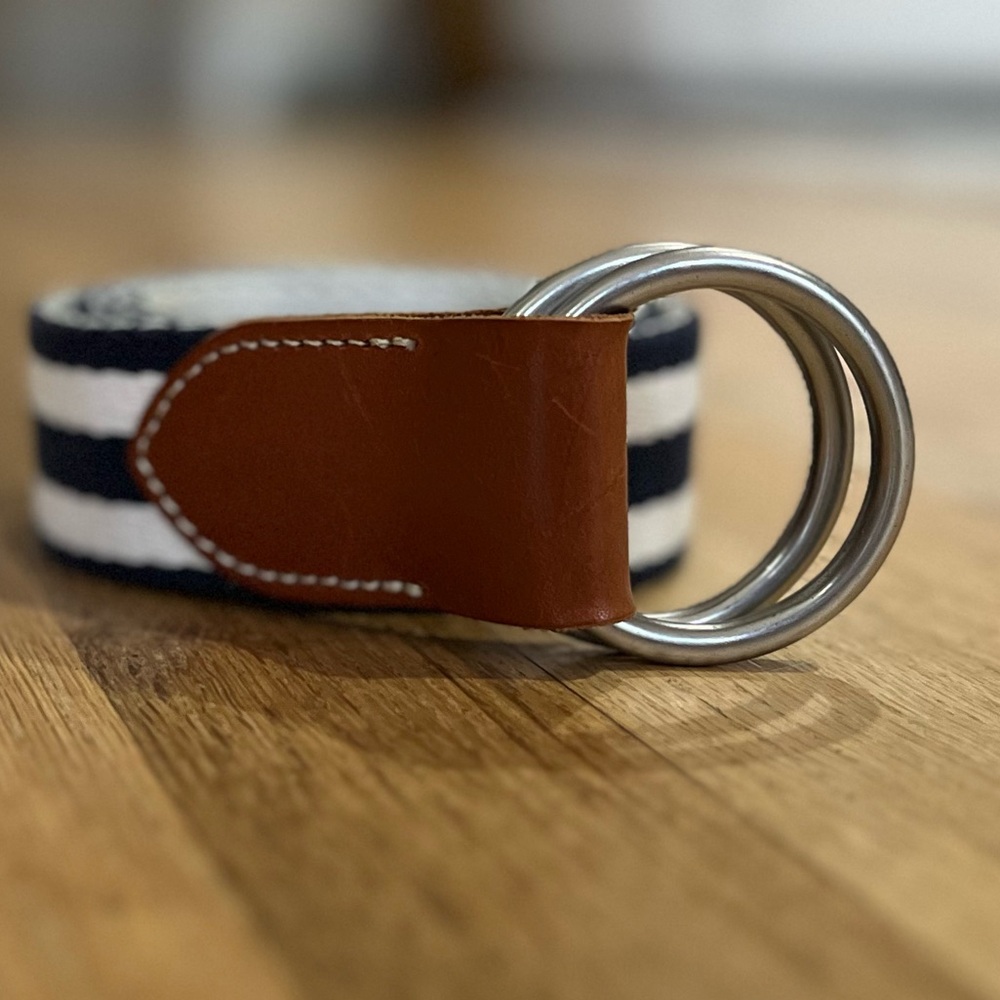 Navy/White Banana Republic Cloth/Leather Striped Belt Sz L